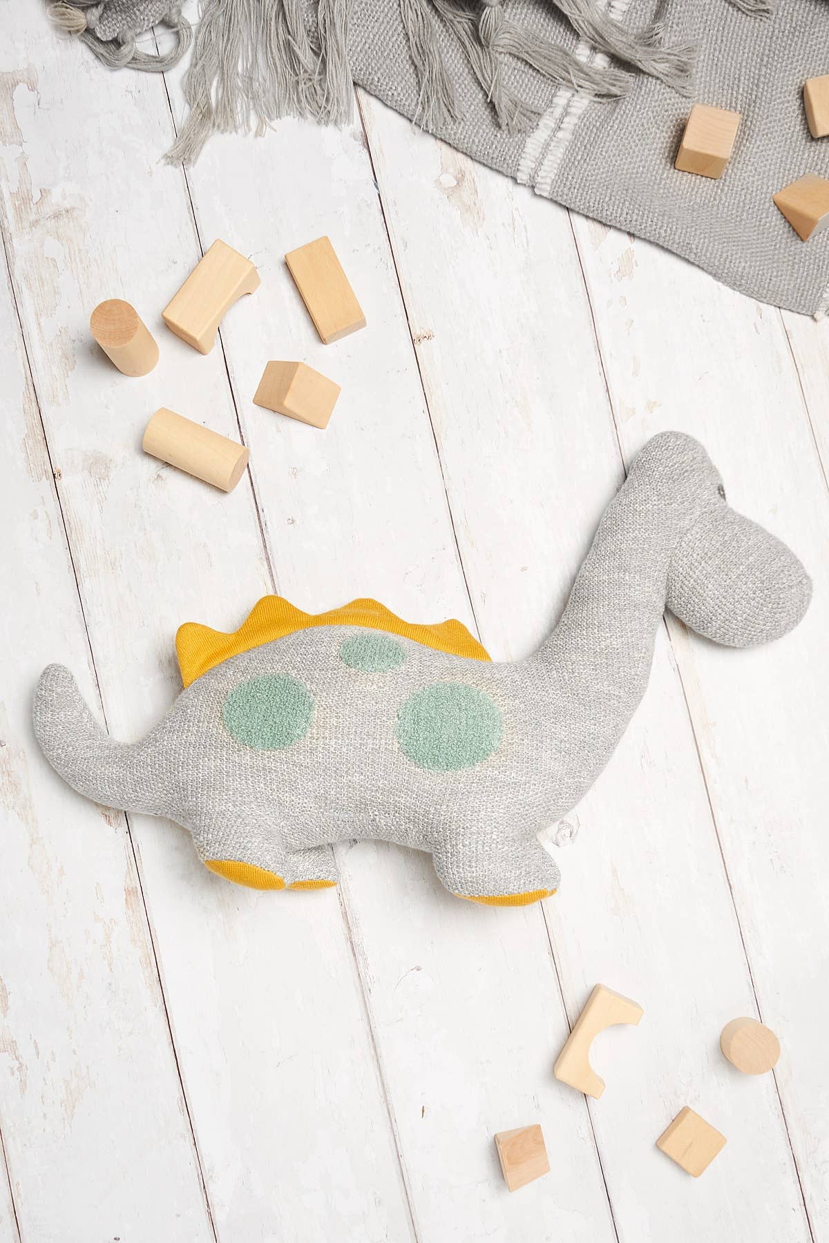Großer Scandi Diplodocus – Kuscheltier aus Bio-Baumwolle in Grau & Teal