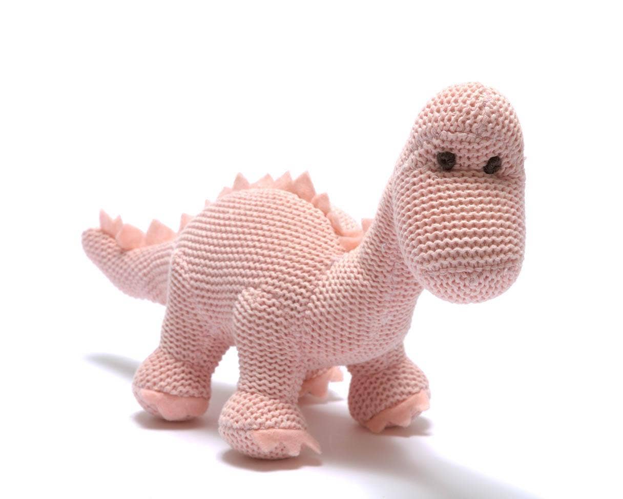 Rosa Diplodocus Babyrassel – Bio-Baumwolle, ab Geburt
