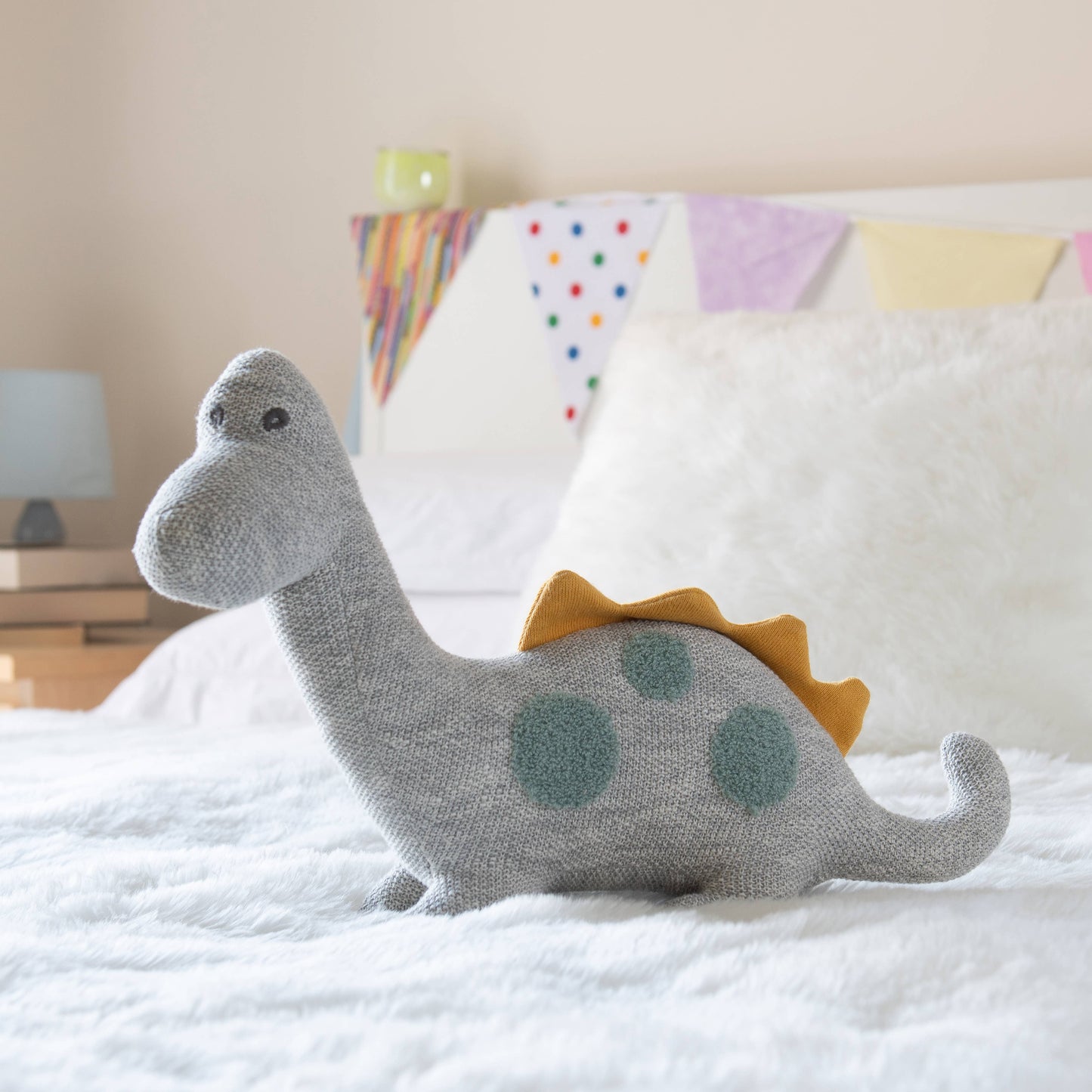 Großer Scandi Diplodocus – Kuscheltier aus Bio-Baumwolle in Grau & Teal