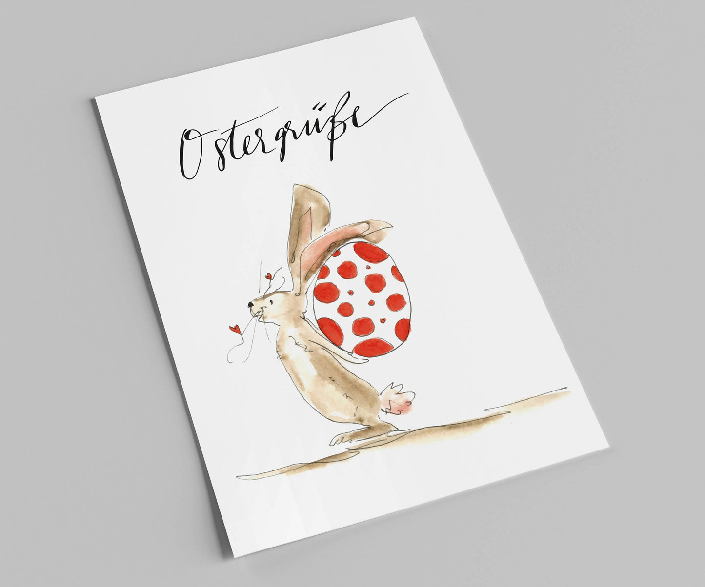 Osterkarte | Ostergrüße | Hase mit riesigem buntem Ei