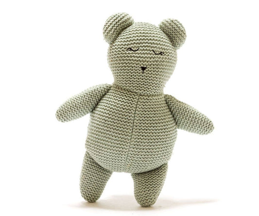 Scandi Teddybär – Gestrickt aus Bio-Baumwolle in Blaugrün