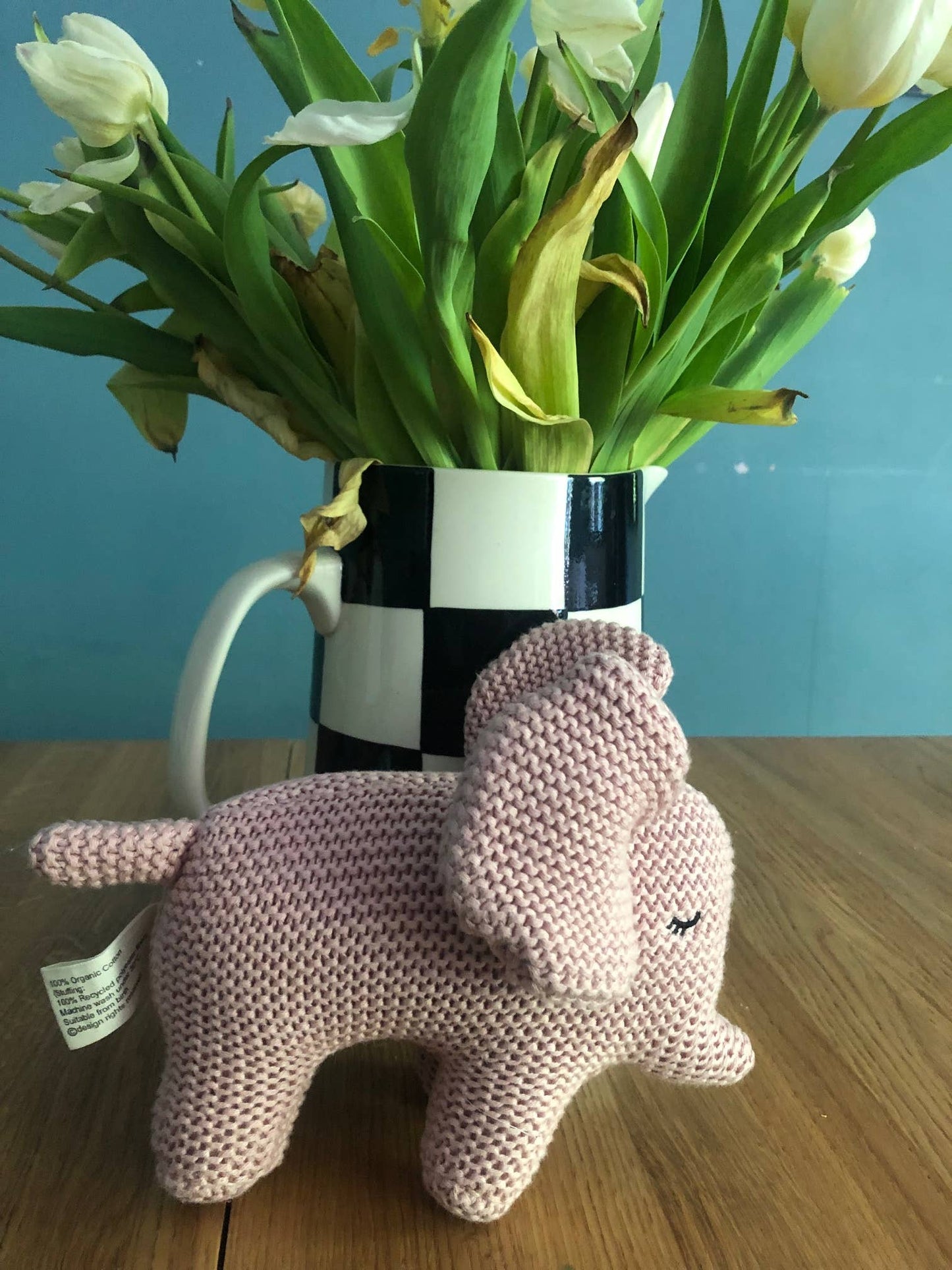 Grobgestricktes kleines Bio-Plüschtier Elefant für Babys, Rosa