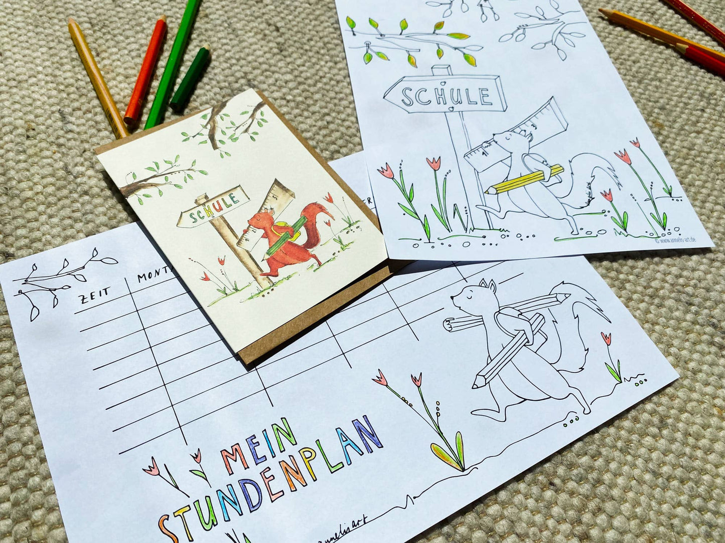 Einschulungskarte | Eichhörnchen kommt in die Schule