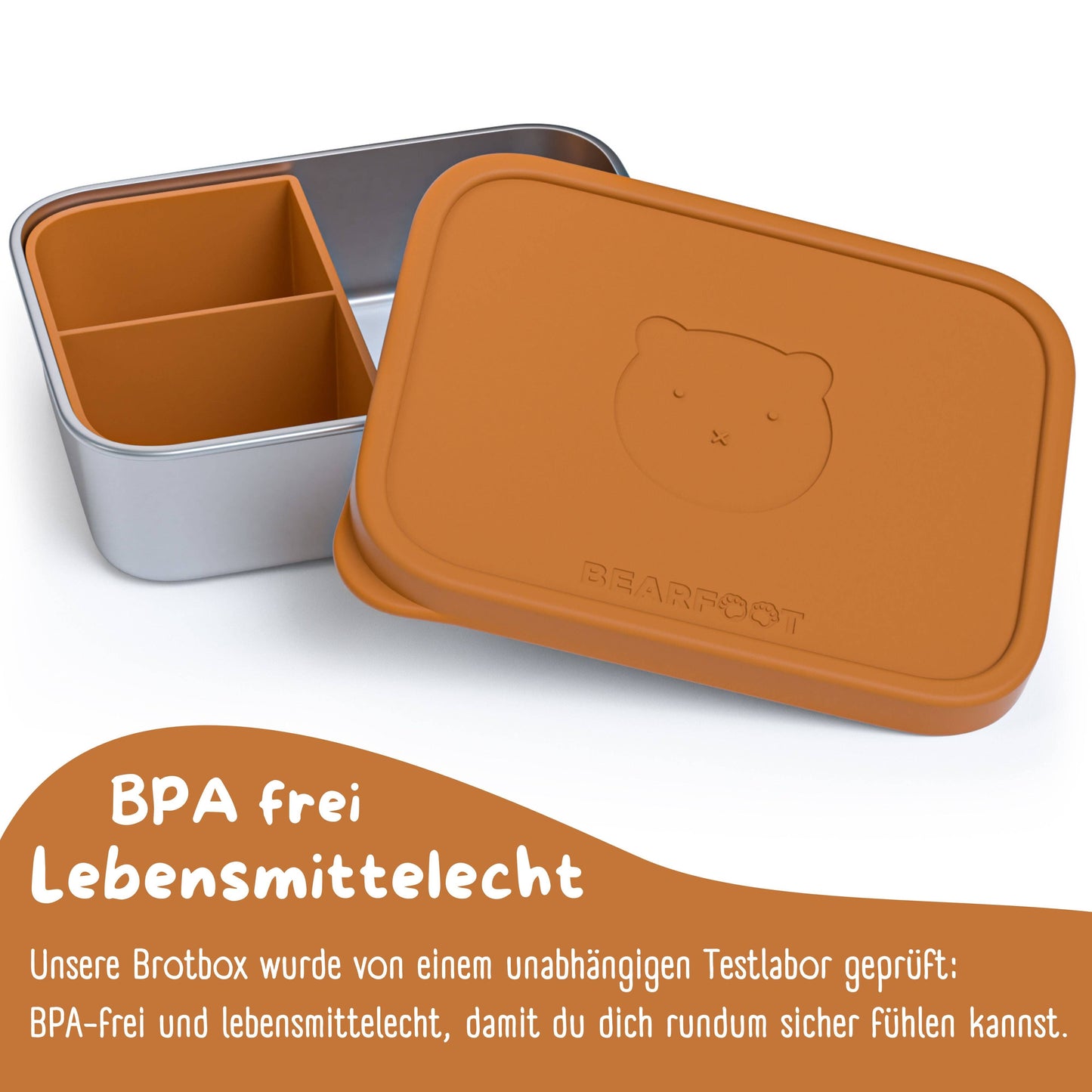 Brotdose Kinder Edelstahl mit Silikoneinsatz - Braun: 700ml