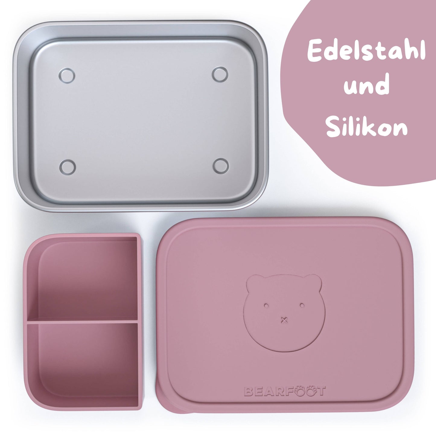 Brotdose Kinder Edelstahl mit Silikoneinsatz - Rosa: 700ml