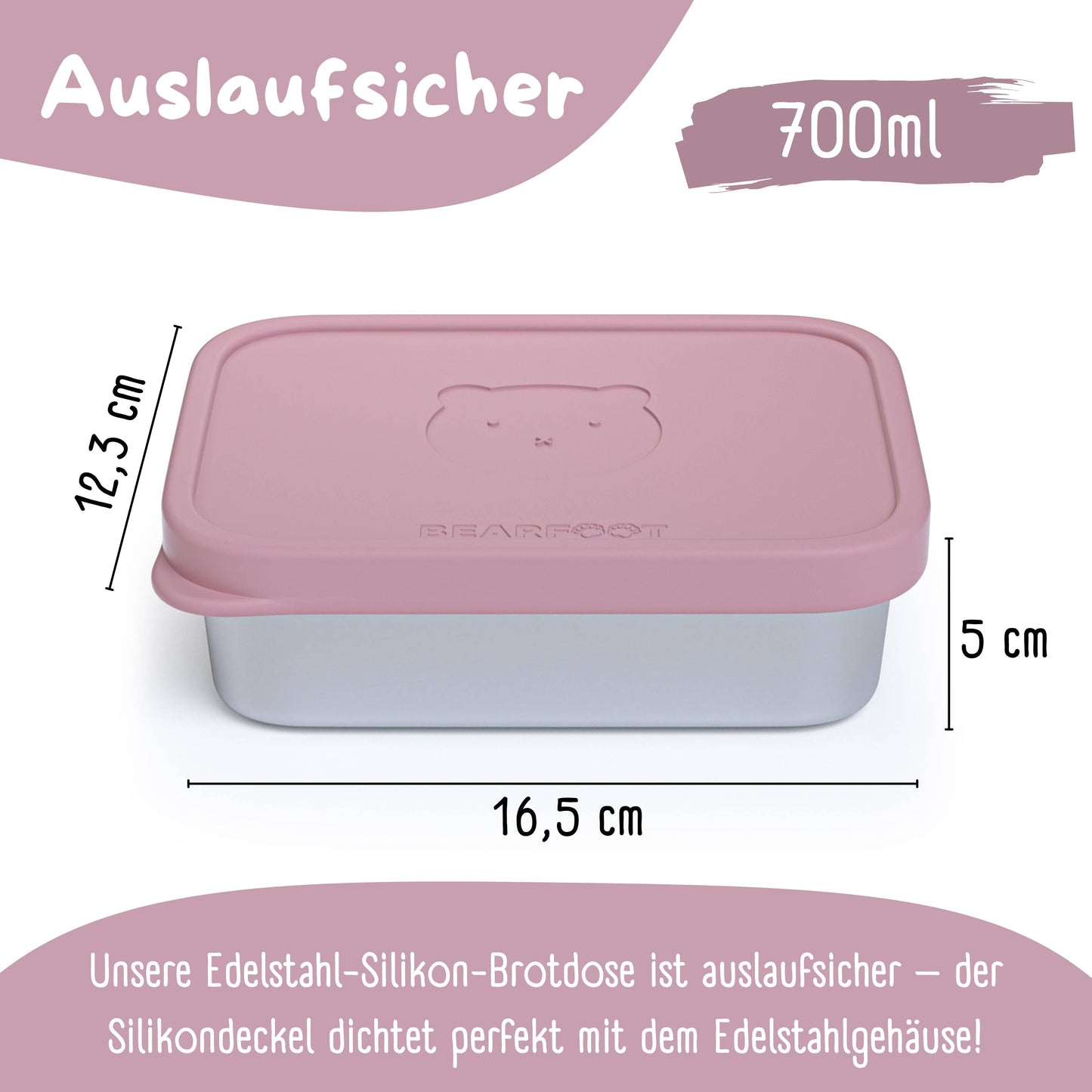 Brotdose Kinder Edelstahl mit Silikoneinsatz - Rosa: 700ml