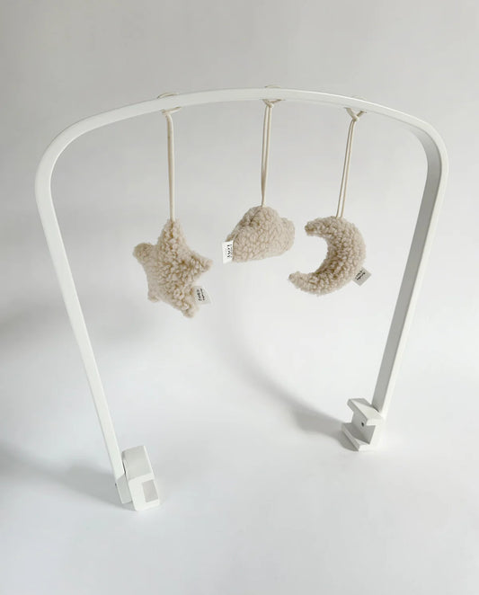 SPIELBOGEN SET FÜR WIEGENGESTELL / BABYKORB -LOVE YOU TO THE MOON AND BACK-WEISS & SOFT SAND