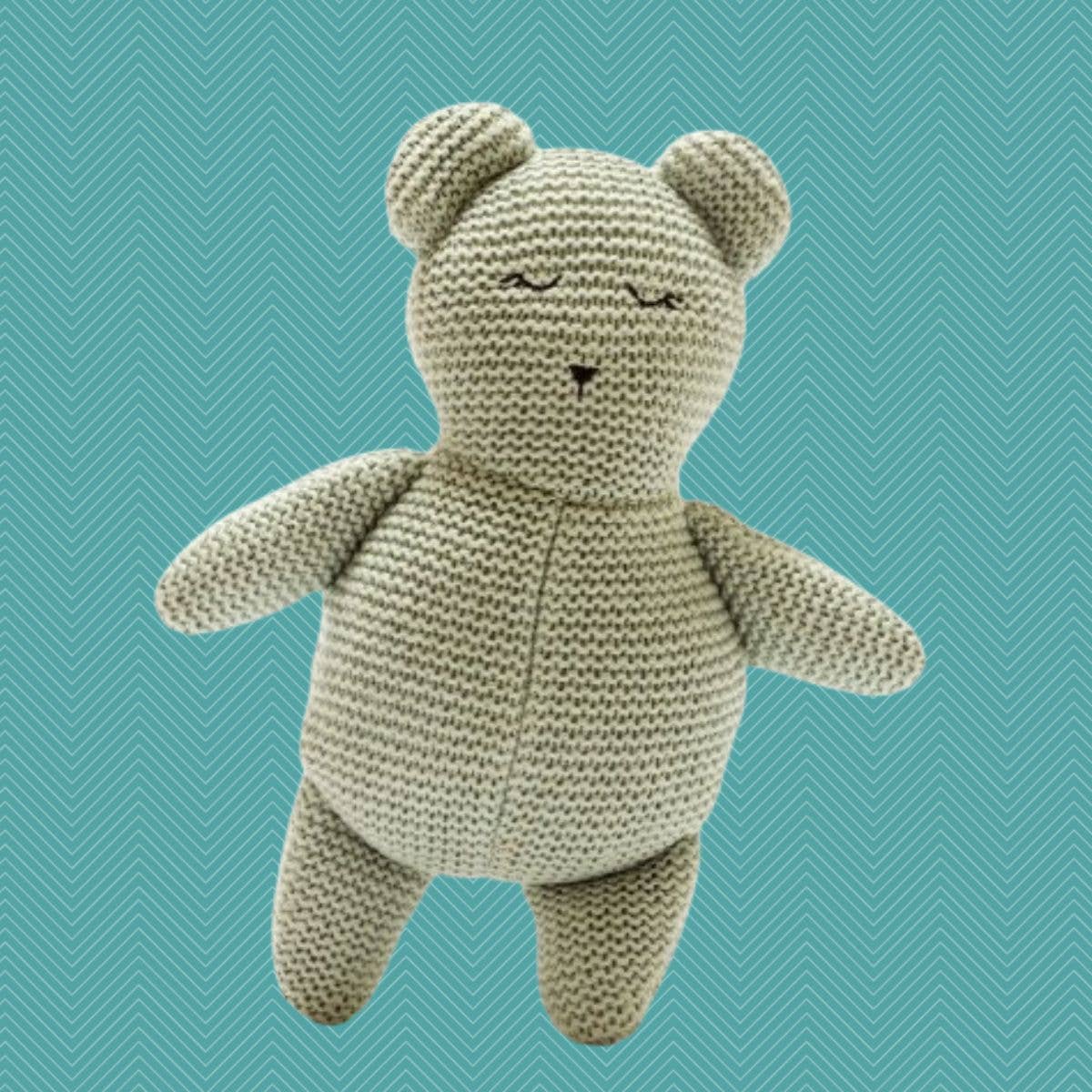 Scandi Teddybär – Gestrickt aus Bio-Baumwolle in Blaugrün