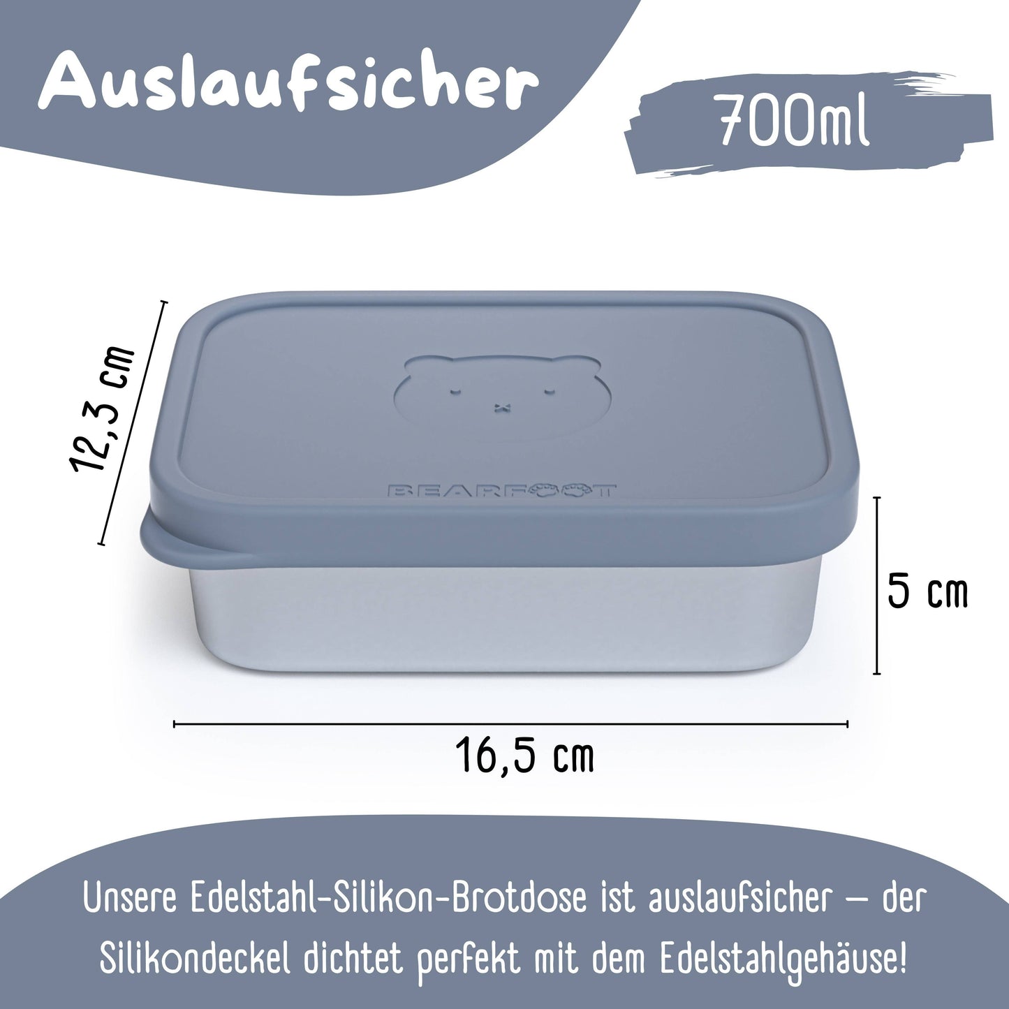 Brotdose Kinder Edelstahl mit Silikoneinsatz - Blau: 700ml