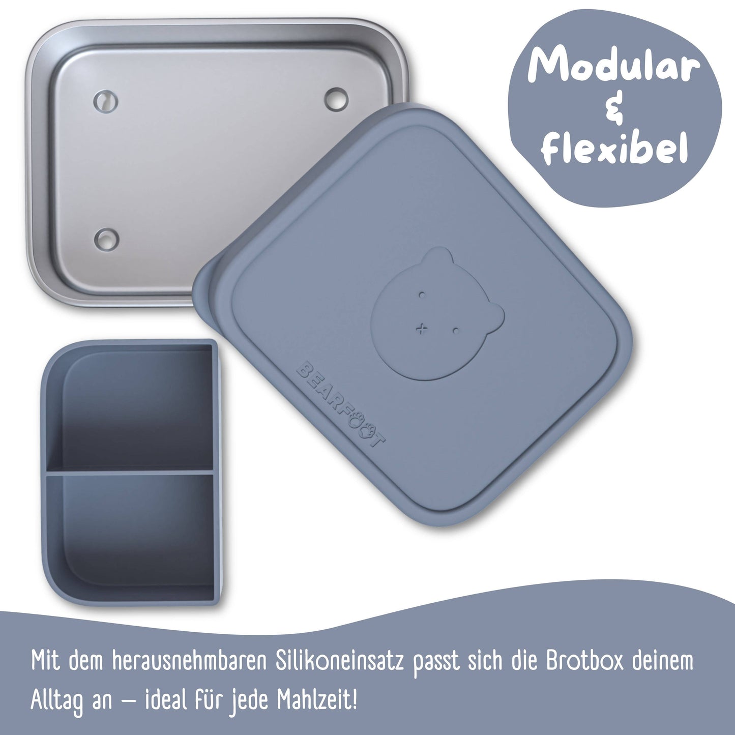 Brotdose Kinder Edelstahl mit Silikoneinsatz - Blau: 1.200ml