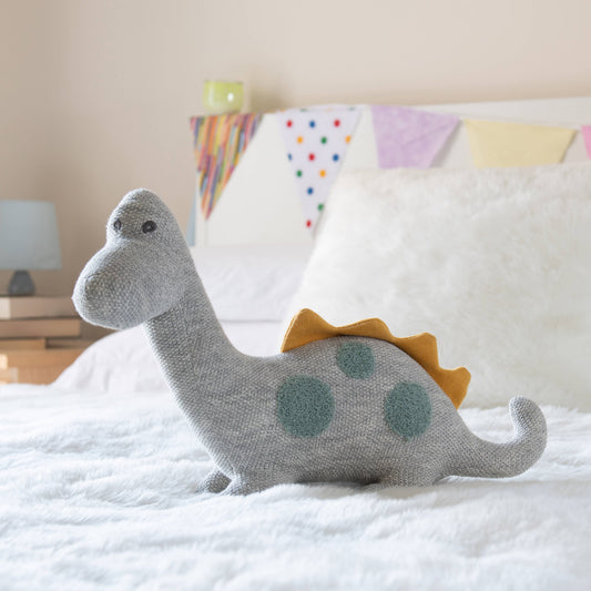 Großer Scandi Diplodocus – Kuscheltier aus Bio-Baumwolle in Grau & Teal