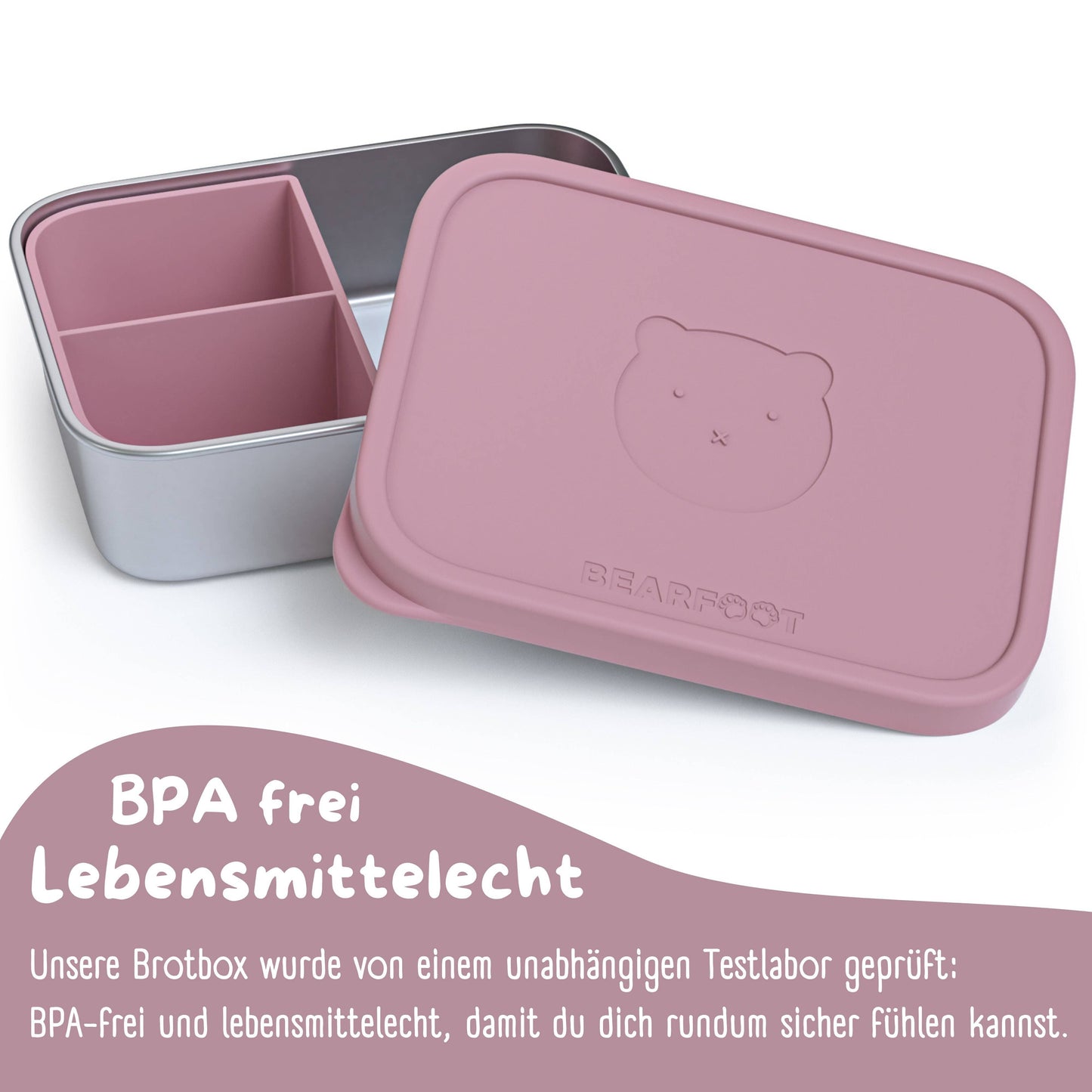 Brotdose Kinder Edelstahl mit Silikoneinsatz - Rosa: 700ml