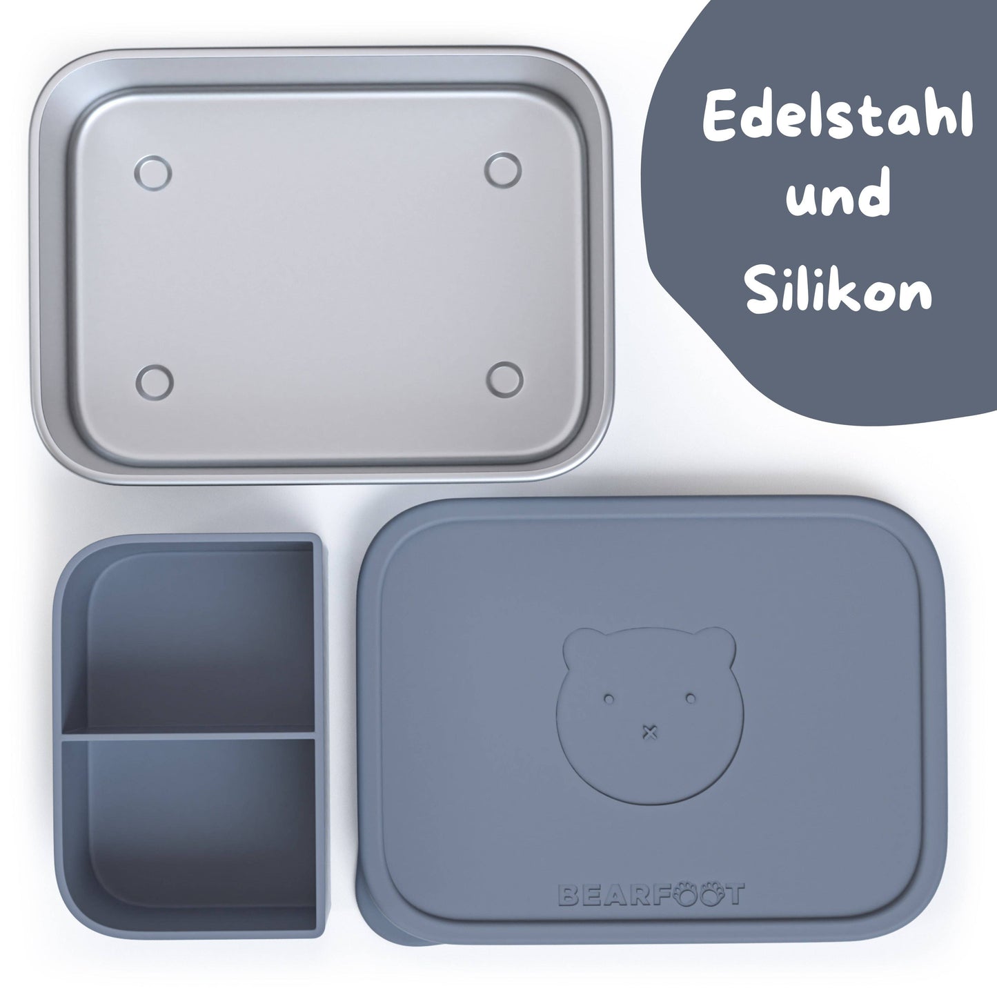 Brotdose Kinder Edelstahl mit Silikoneinsatz - Blau: 1.200ml