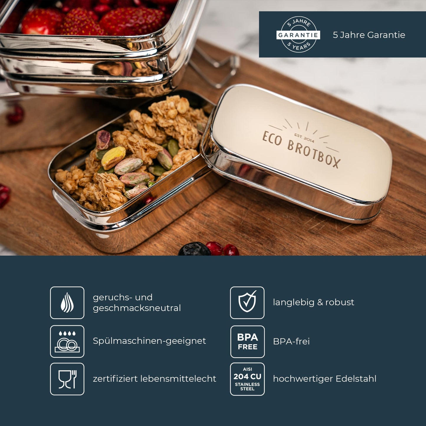 Dabba Magic – Doppeldecker Lunchbox aus Edelstahl mit Snackbox
