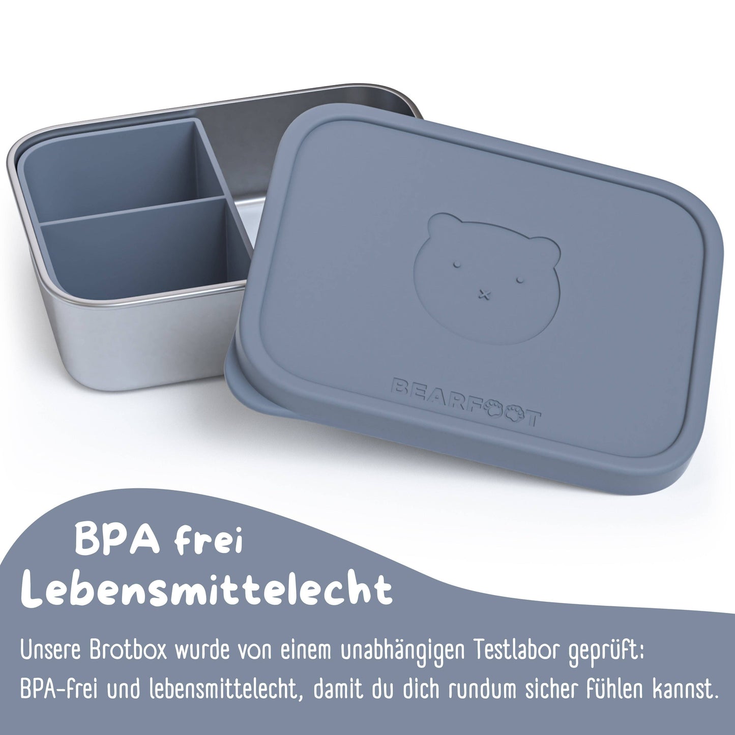 Brotdose Kinder Edelstahl mit Silikoneinsatz - Blau: 1.200ml
