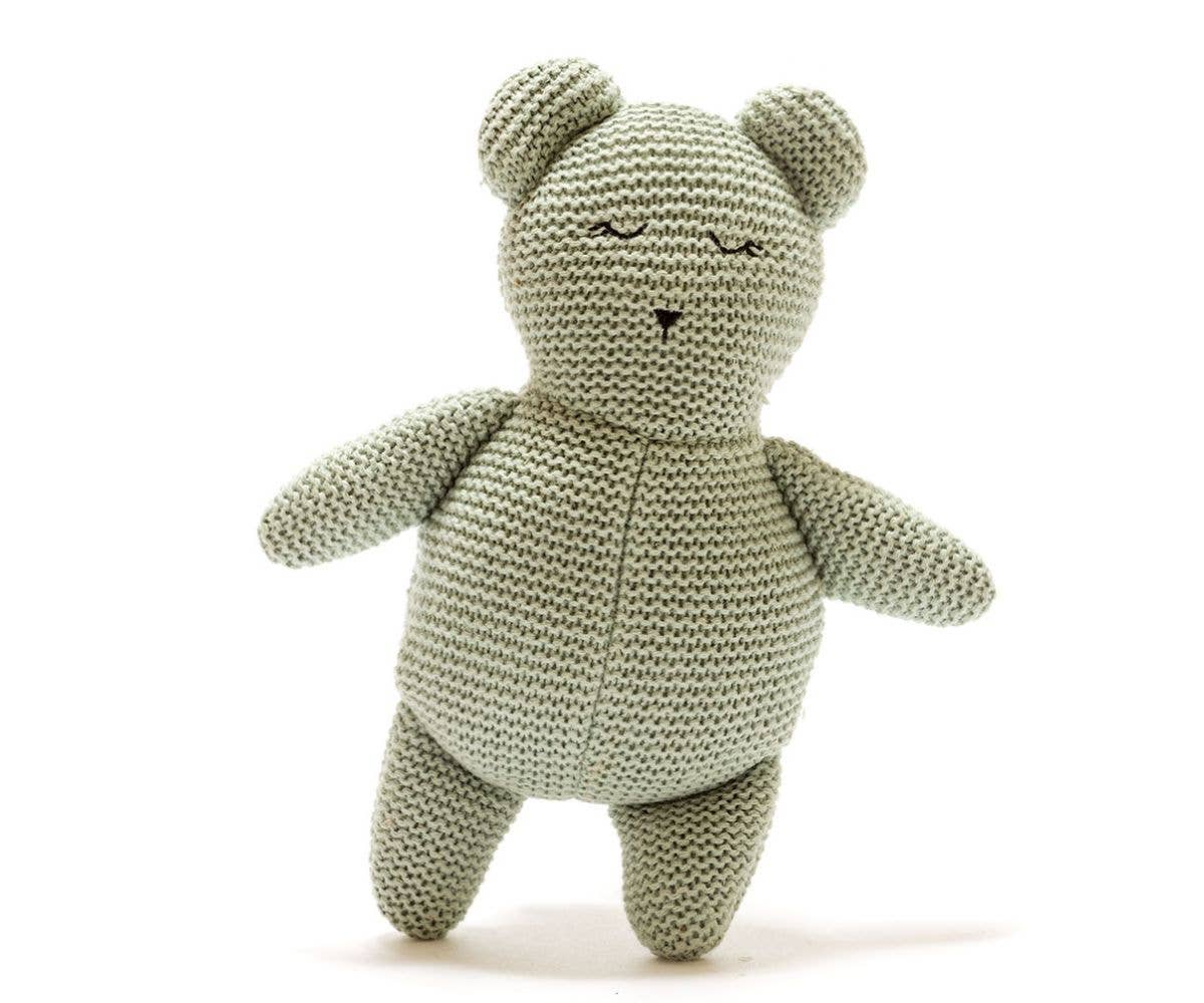Scandi Teddybär – Gestrickt aus Bio-Baumwolle in Blaugrün