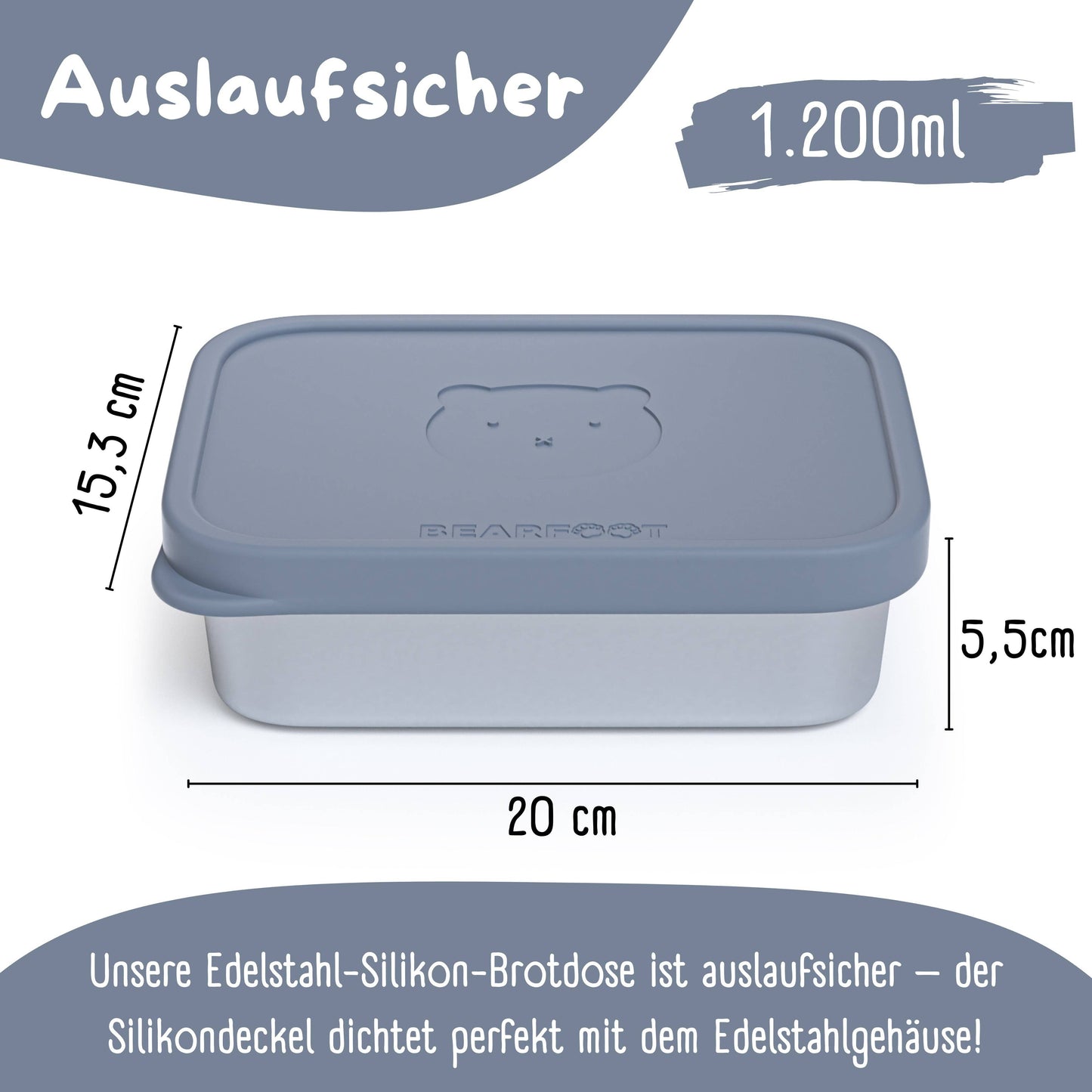Brotdose Kinder Edelstahl mit Silikoneinsatz - Blau: 700ml