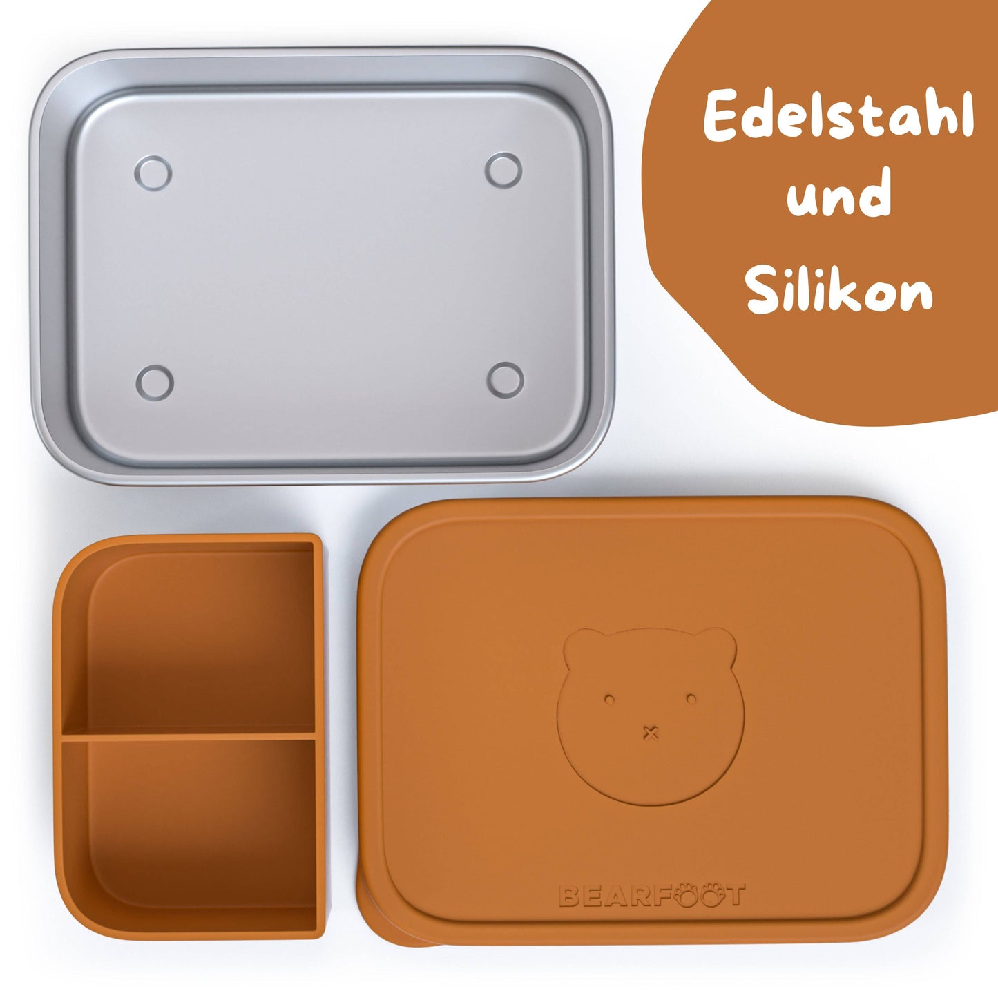Brotdose Kinder Edelstahl mit Silikoneinsatz - Braun: 700ml
