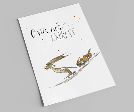 Osterkarte | Ostereier Express | cooler Hase auf Skateboard