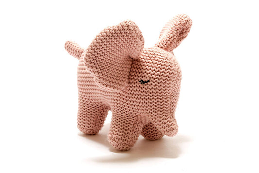Grobgestricktes kleines Bio-Plüschtier Elefant für Babys, Rosa