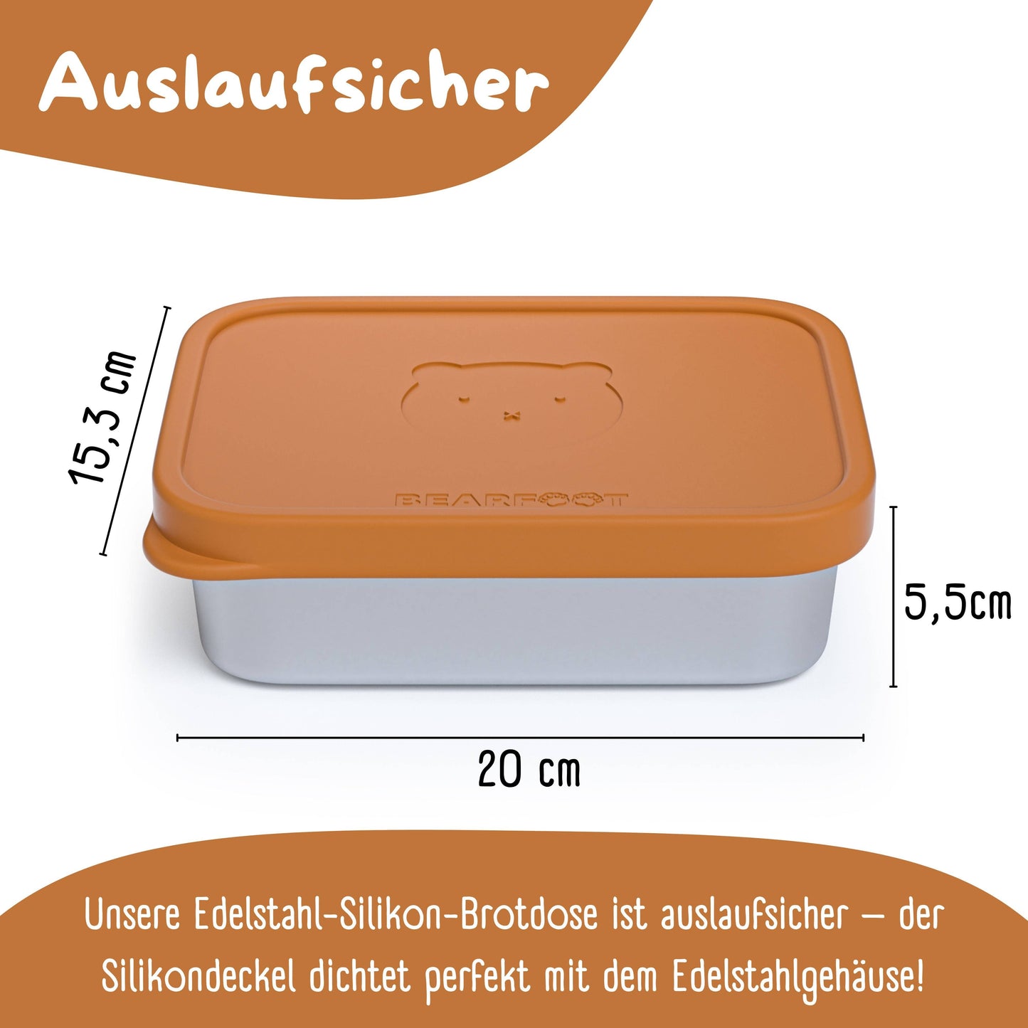 Brotdose Kinder Edelstahl mit Silikoneinsatz - Braun: 700ml