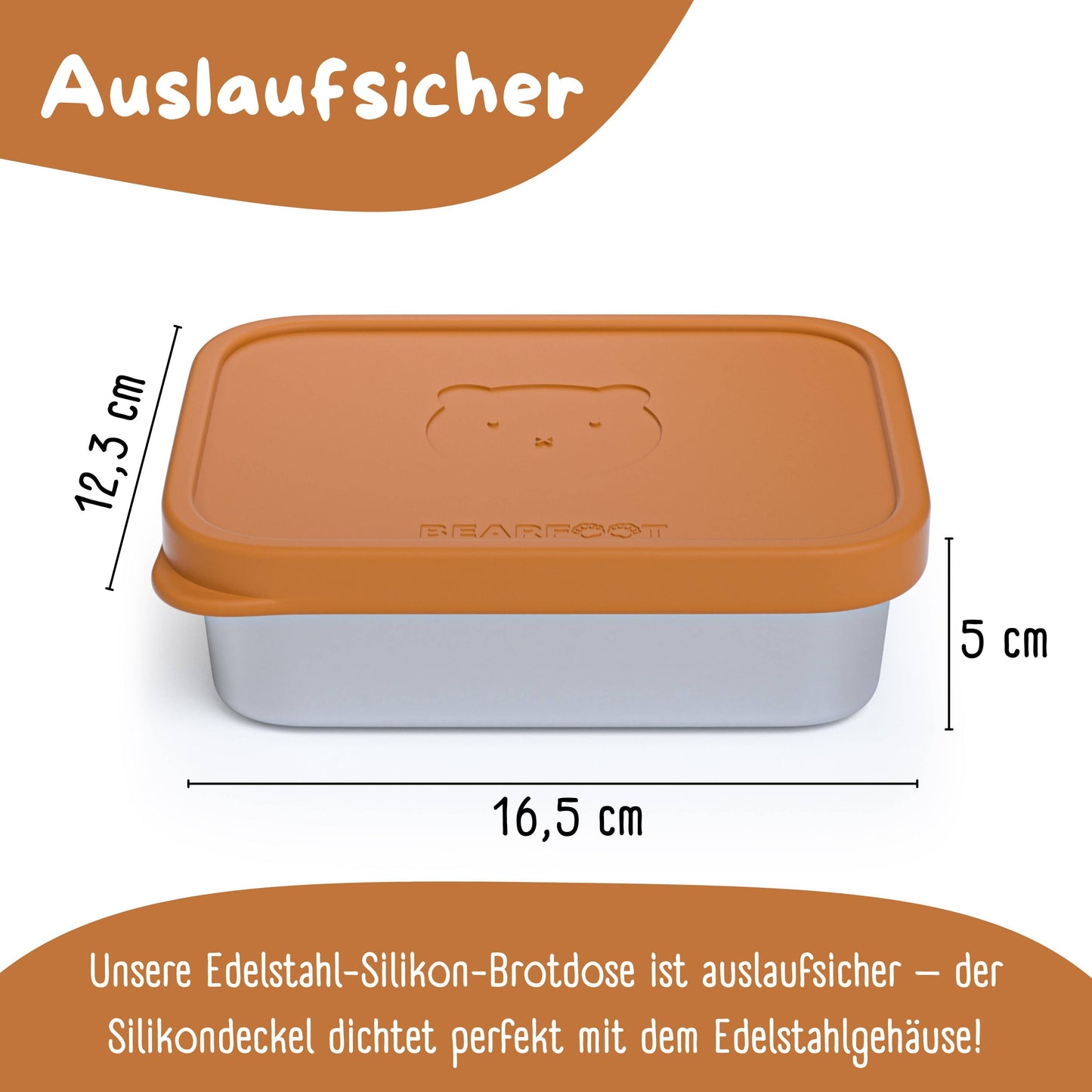 Brotdose Kinder Edelstahl mit Silikoneinsatz - Braun: 700ml